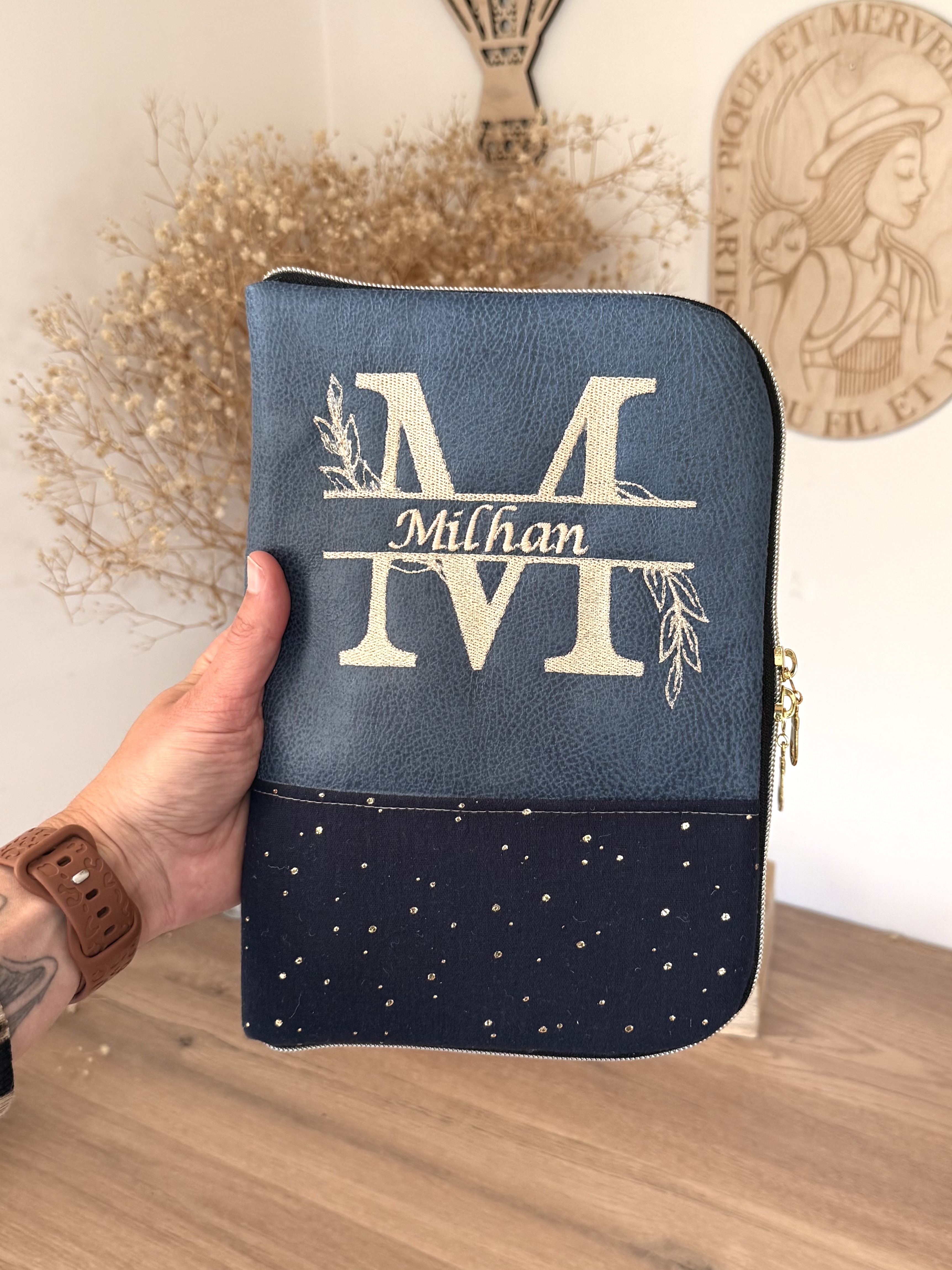 Coup de cœur : Protège carnet de santé Cuir recyclé bleu-Double Gaze marine