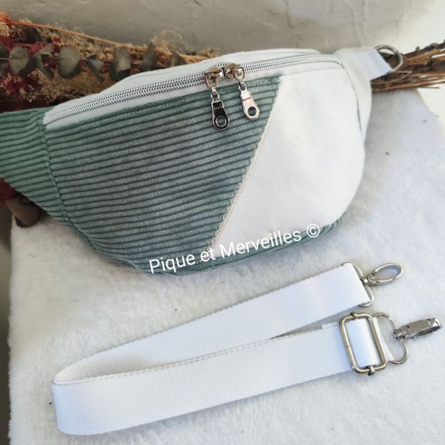 Sac banane Standard Suédine blanche / velours sauge