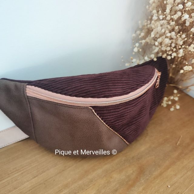 Sac banane Standard vieux cuir Café / velours prune