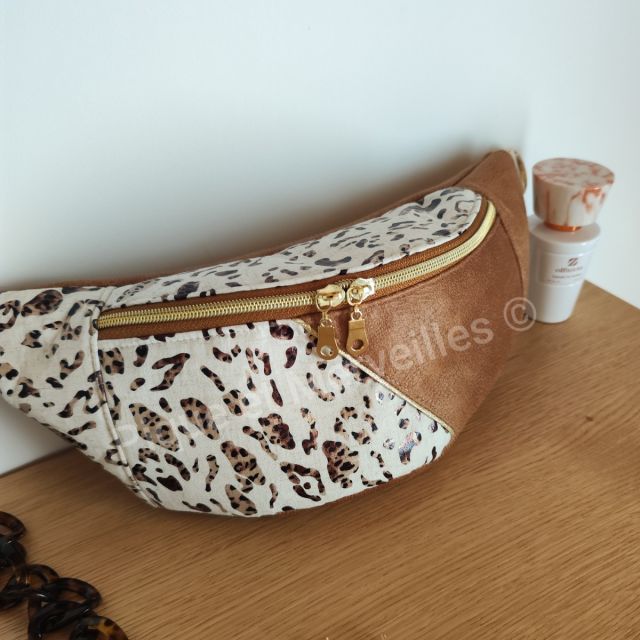 Sac banane Simili vieux cuir Caramel / Tissu Leo