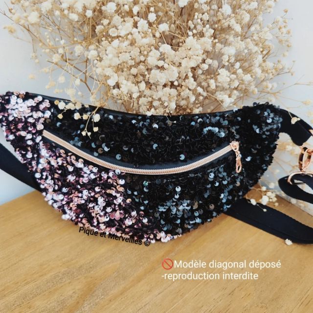 Sac banane Standard sequins noirs et roses